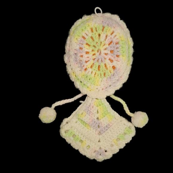 Vintage Crochet Doll Potholder Set Plastic Head Kitchen Decor Lt Green & White - Picture 2 of 3